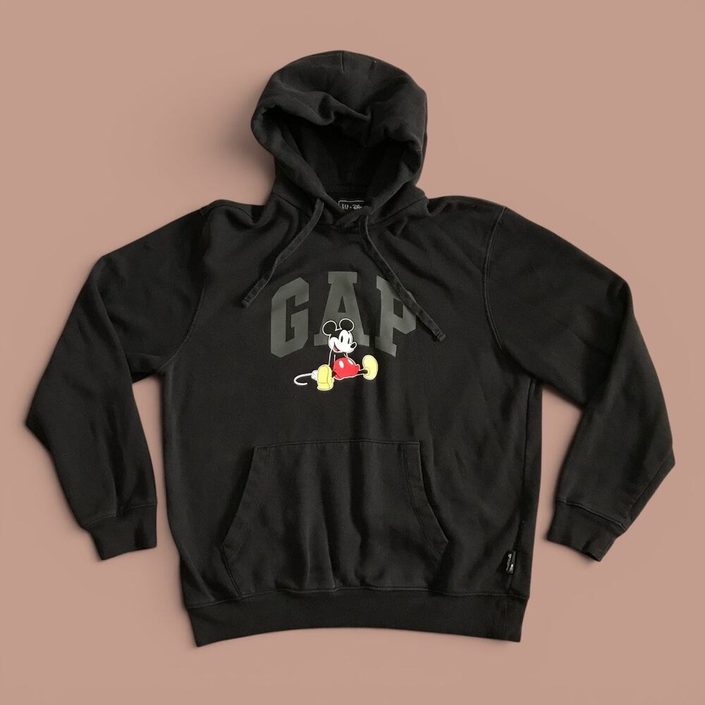Disney x GAP Mickey Mouse Hoodie Black Large Pullover Graphic Sweatshirt Adult